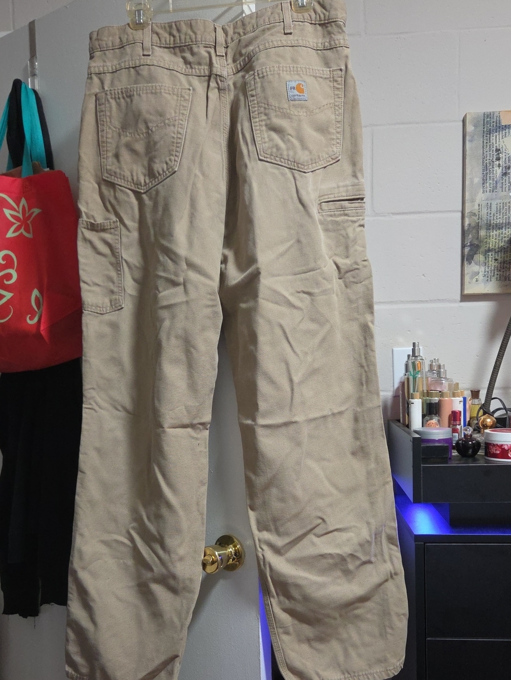Carhartt Men's Khaki Canvas Cargo Pants - Utility Pockets Size 36/34